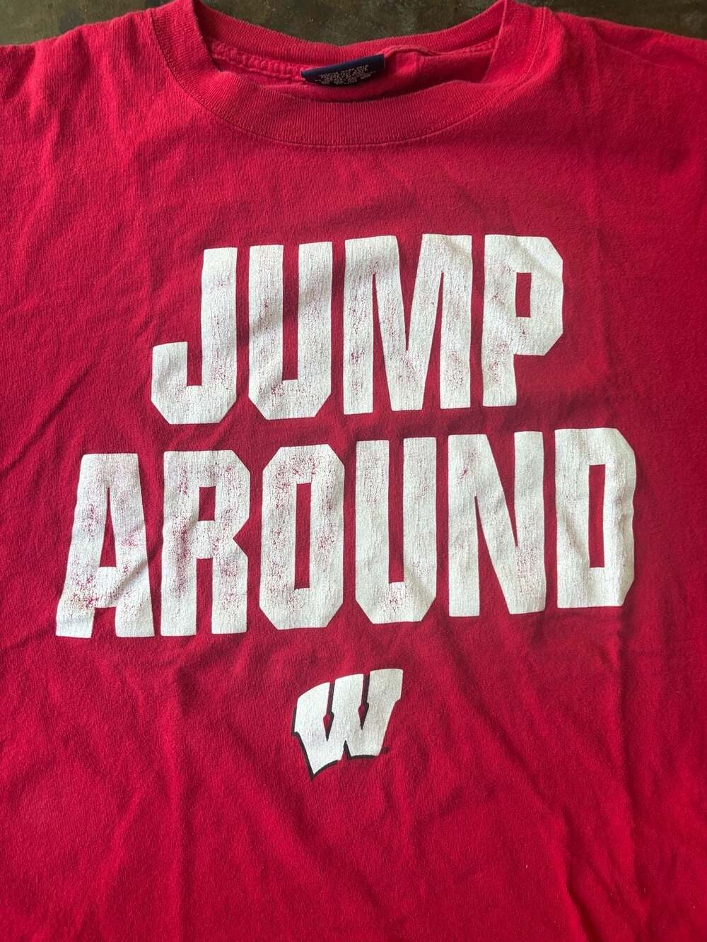 Wisconsin Football Jump Around Red T-Shirt with Retro Jansport Tag Size Small